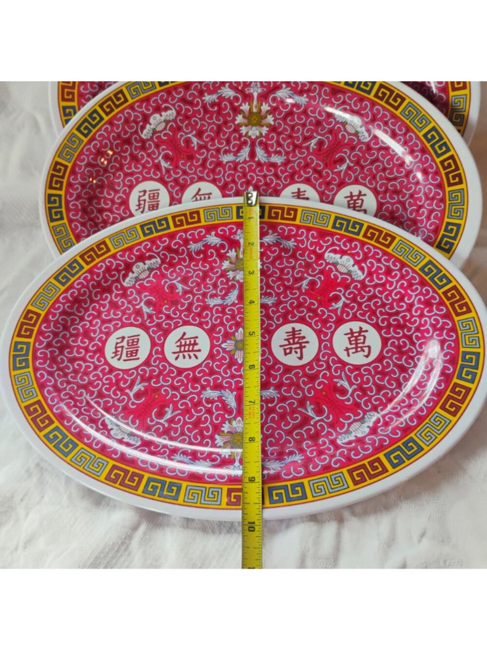 Set Of 3 Vtg Chinese Longevity Pattern Melamine Oval Platters 14" Tar-Hong - Picture 7 of 10
